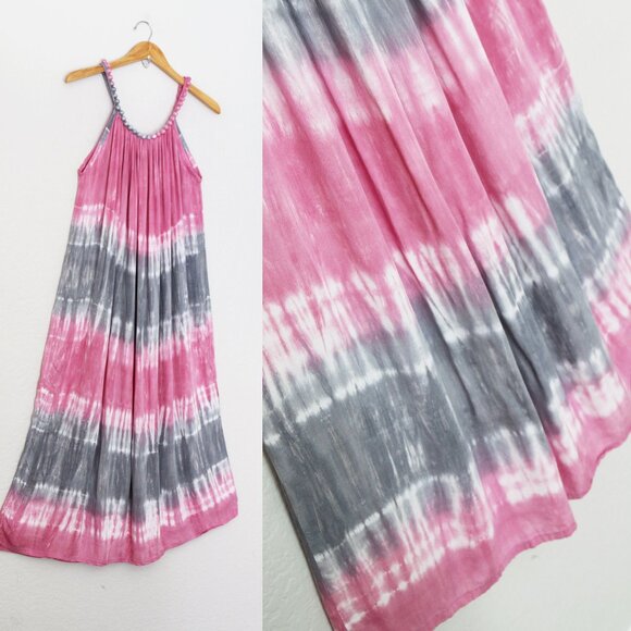 Napua Collection Honolulu Hawaii Beaded Halter Neck Maxi Dress Tie Dye Ombre OS - Picture 8 of 13